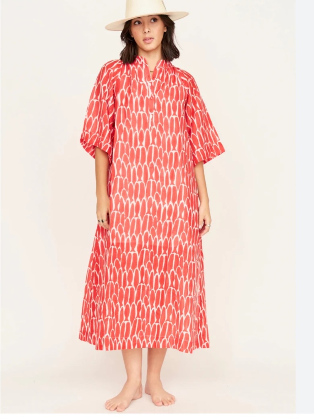 NWOT MIRTH Faro caftan. Red Fish print. Size Small. - Picture 3 of 10